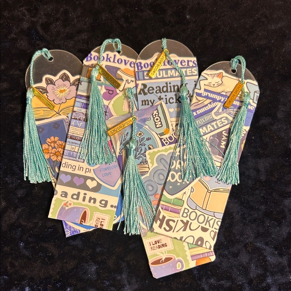 Colorful Book-Themed Acrylic Bookmarks with Tassels